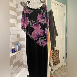 black long Dress floral party evening size 14